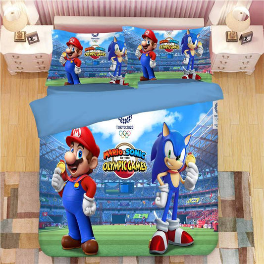 Sonic Mario Olympic Game Duver Bettwäsche Bettbezug Kissenbezug